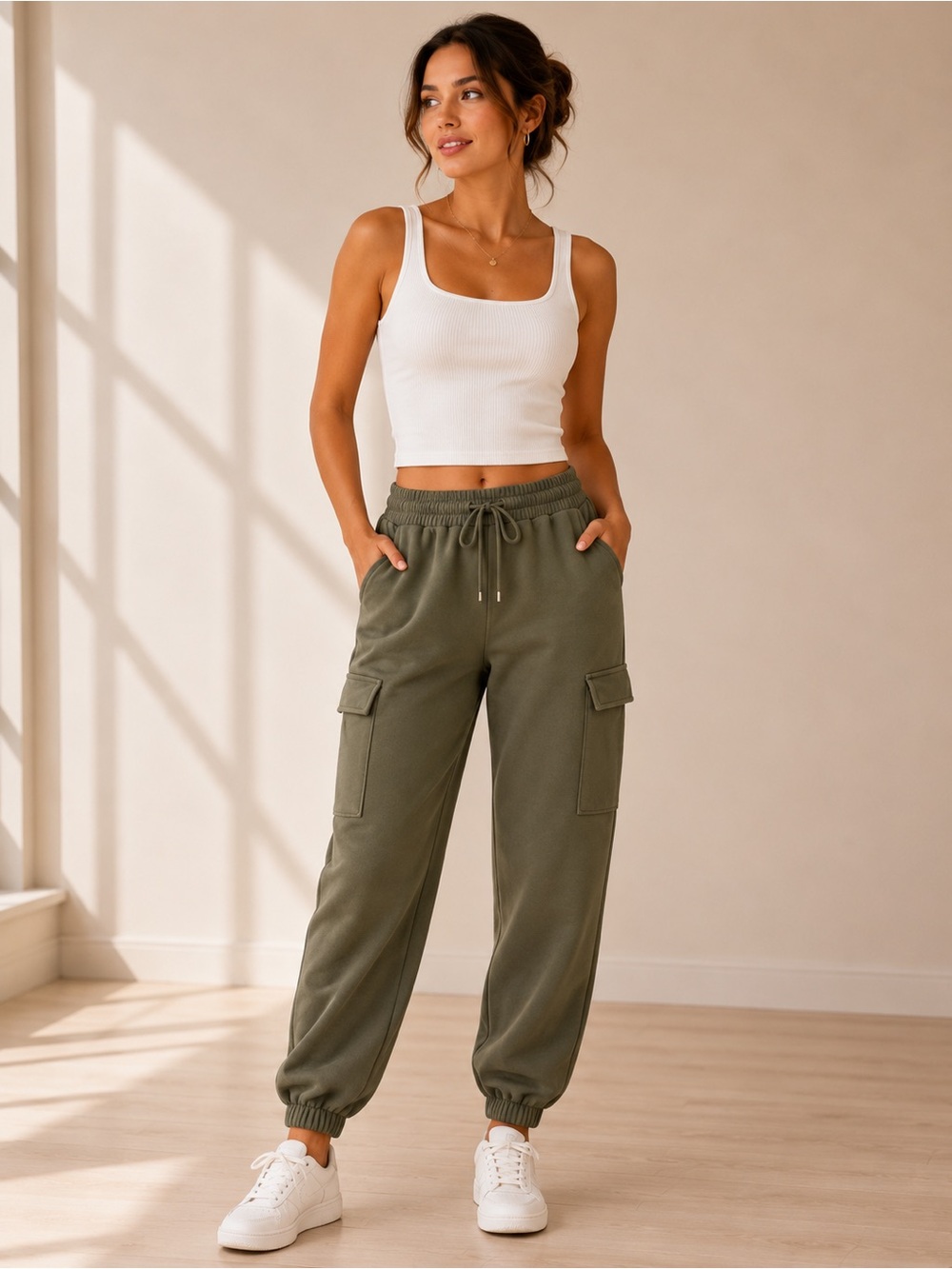 AQ Sports Olive Green Cargo Joggers